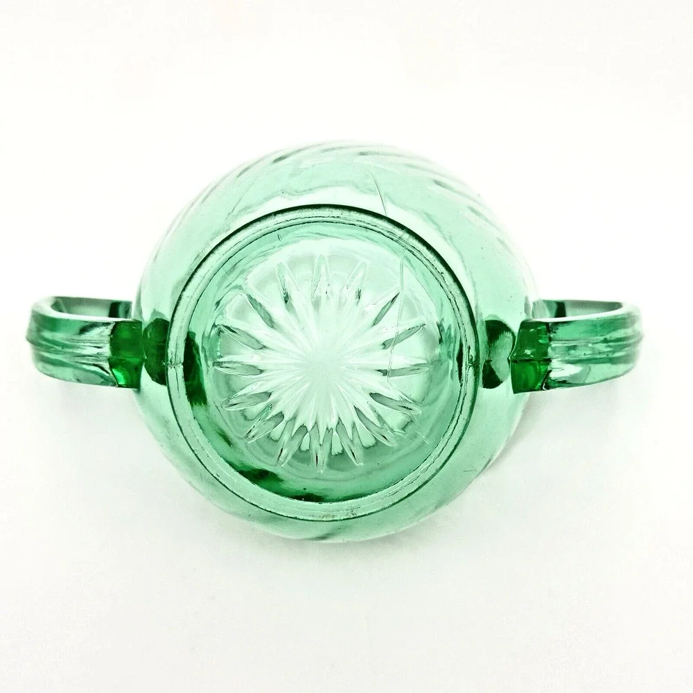 Vintage Imperial Uranium Depression Glass Twisted Optic Open Sugar Creamer READ